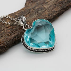 Aquamarine Heart Pendant: 925 Sterling Silver Handmade Jewelry