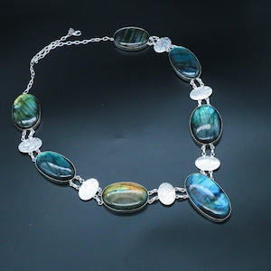 Purple Fire Labradorite Necklace 925 Sterling Silver Necklace Purple Fire Labradorite Gemstone Handmade Silver Jewelry Necklace  For Gift