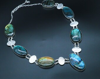 Purple Fire Labradorite Necklace: Handmade 925 Sterling Silver Jewelry