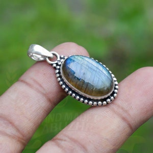 Handgefertigte Labradorit Anhänger Halskette: Sterling Silber Edelstein Schmuck