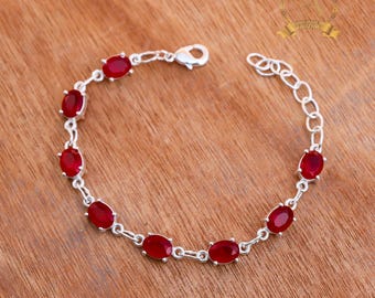 Red Ruby 925 Sterling Silver Bracelet, Handmade Jewelry
