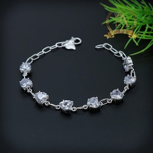 White Topaz Bracelet, 925 Sterling Silver Bracelet, White Topaz Gemstone, Handmade Bracelet ,Mom Gift,,Gift For Her Valentine Day Gift