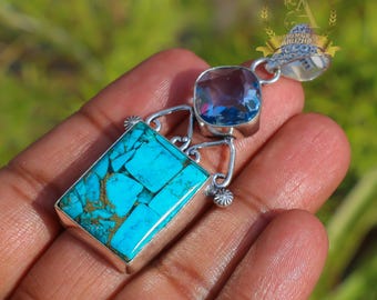 その他 handmade e ハンドメイド 925 スターリング シルバー ペンダント ブルー トパーズ