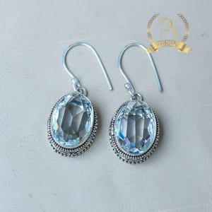 Handmade White Topaz Earrings: 925 Sterling Silver Dangle Jewelry