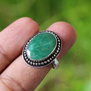 Handmade Emerald Silver Vintage Green Raw Emerald Silver Bronze Statement Boho Ring ,Gemstone Ring, Unique Gemstone Ring,