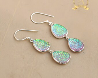 925 Sterling Silver Green Opal Dangle Earrings – faux opal earring