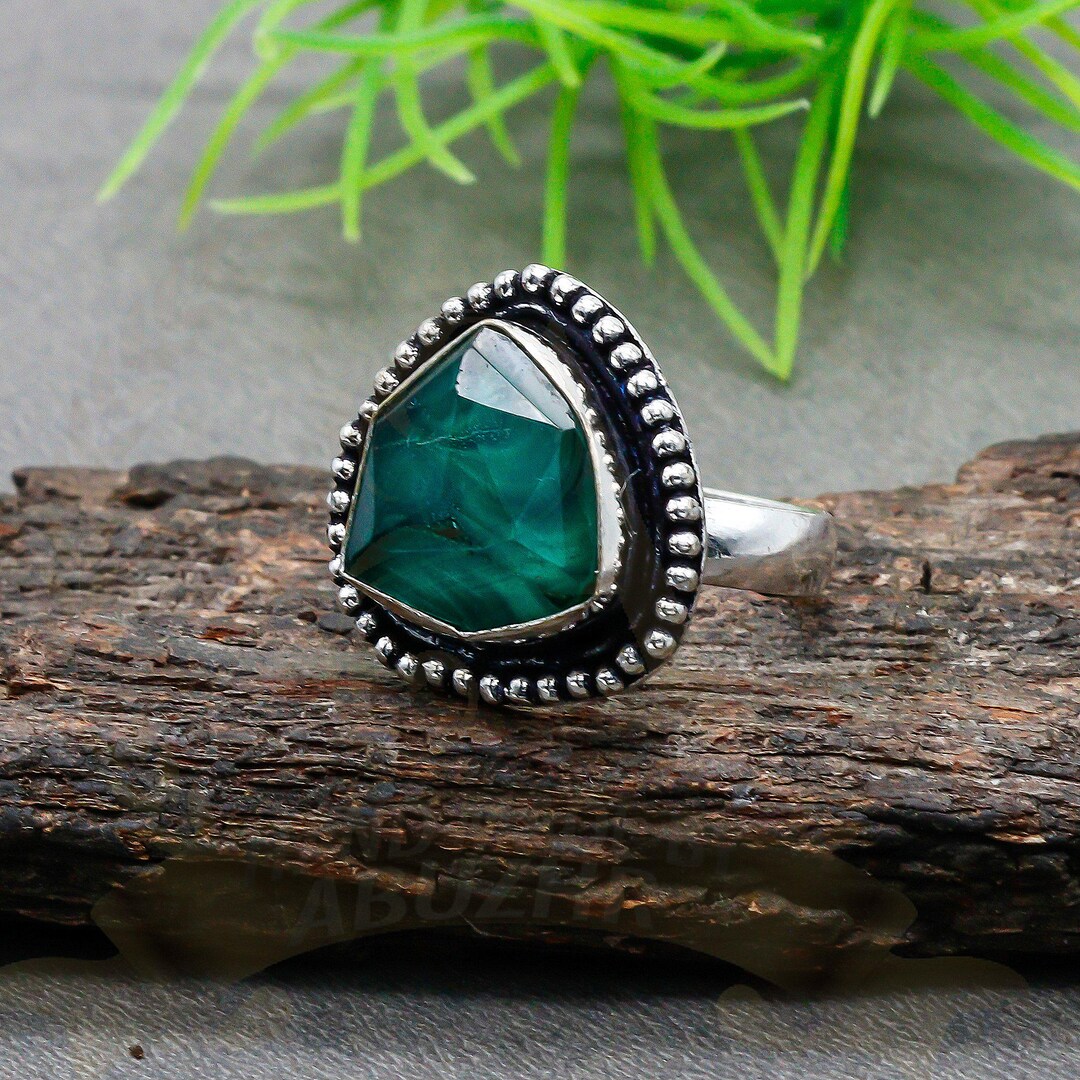 Neon Green Triangle Ring: Sterling Silver Statement Jewelry - Etsy
