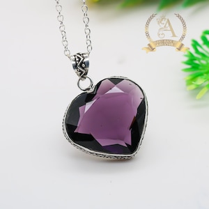 Sterling Silver Amethyst Heart Pendant Necklace: Handmade Gemstone Jewelry