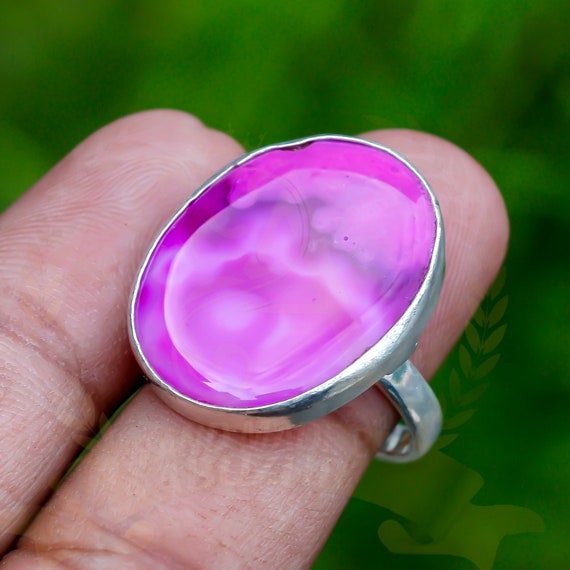 手作りのピンクアゲートリング：ボヘミアンシルバージュエリー - Etsy 日本