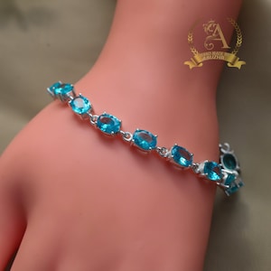 Handgemachte Aquamarin Edelstein Armband: Sterling Silber Schmuck, 21 cm