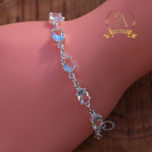White Topaz Bracelet 925 Sterling Silver Earring White Topaz Gemstone Bracelet Handmade Silver Jewelry Bracelet Gift For Her IMG_1477