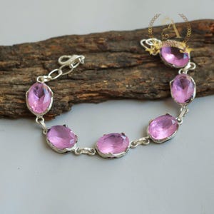 Pink Topaz Bracelet 925 Sterling Silver Bracelet Pink Topaz Gemstone Bracelet Handmade Silver Jewelry Bracelet Gift For Her IMG_3174