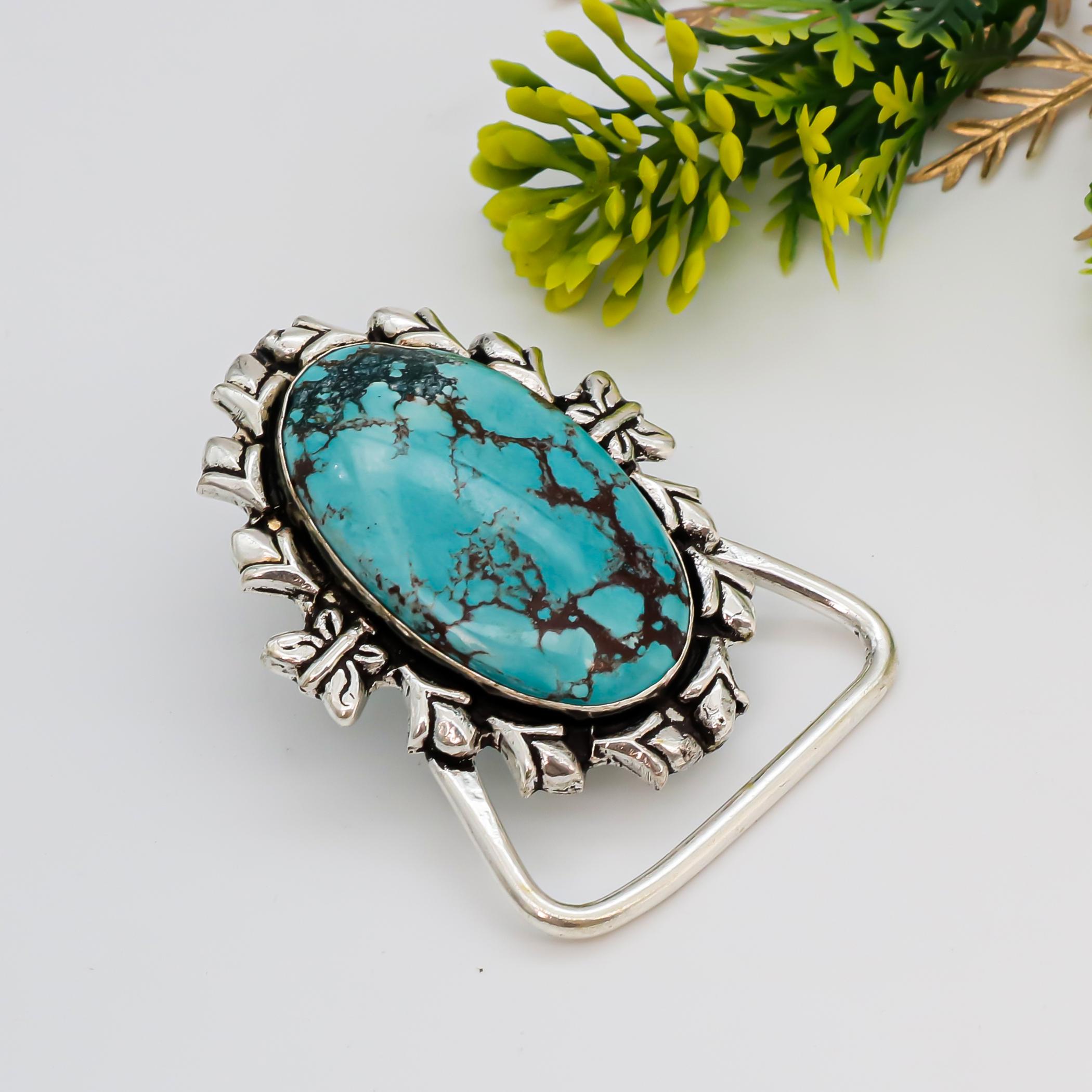 Vintage Turquoise Belt Buckle | Western Oval Silver Buckle  display picture 1