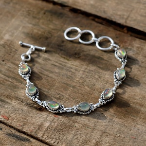 Ethiopian Opal Bracelet 925 Sterling Silver Handmade Adjustable October Birthstone Gift Jewelry