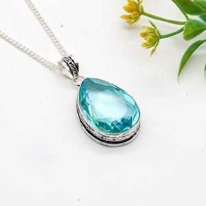 Faceted Aquamarine Pendant Necklace: Handmade Sterling Silver Jewelry