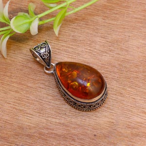 Amber Pendant Baltic Amber 925 Sterling Silver Vintage Style Pendant Baltic Amber Gemstone handmade Teardrop Pendant Amazing Gift For Her