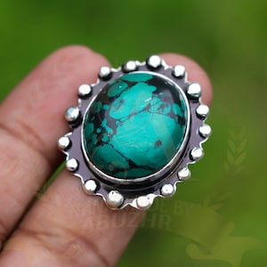 Handmade Tibetan Turquoise Ring: Sterling Silver Statement Jewelry