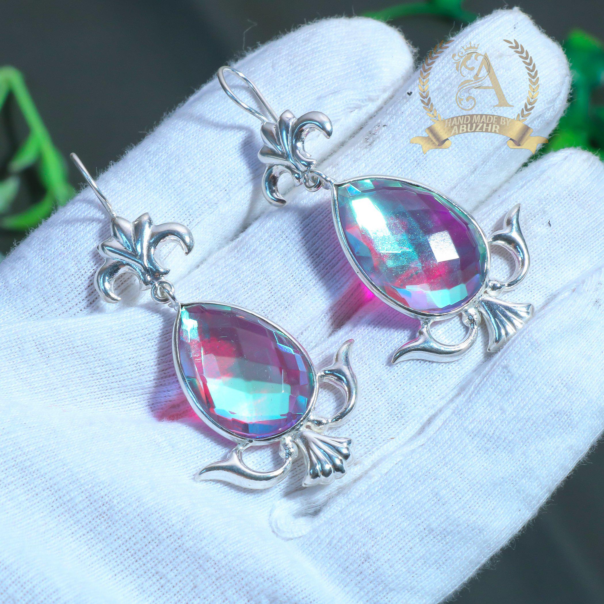 Boucles D'oreilles Pendantes Opaline De Feu - Argenté - Acier Inoxydable - Neuf Avec étiquettes - Bijou Français