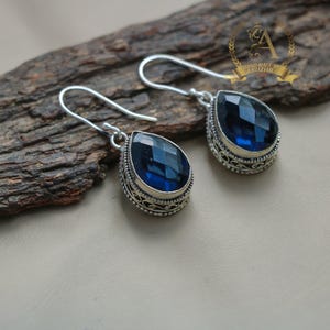 Blue Sapphire Earring 925 Sterling Silver Earring Blue Sapphire Gemstone Earring Handmade Silver Jewelry Earring Gift For Her IMG_4171