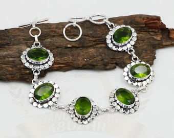 925 Sterling Silver Peridot Green Gemstone Bracelet with Adjustable Length ER7
