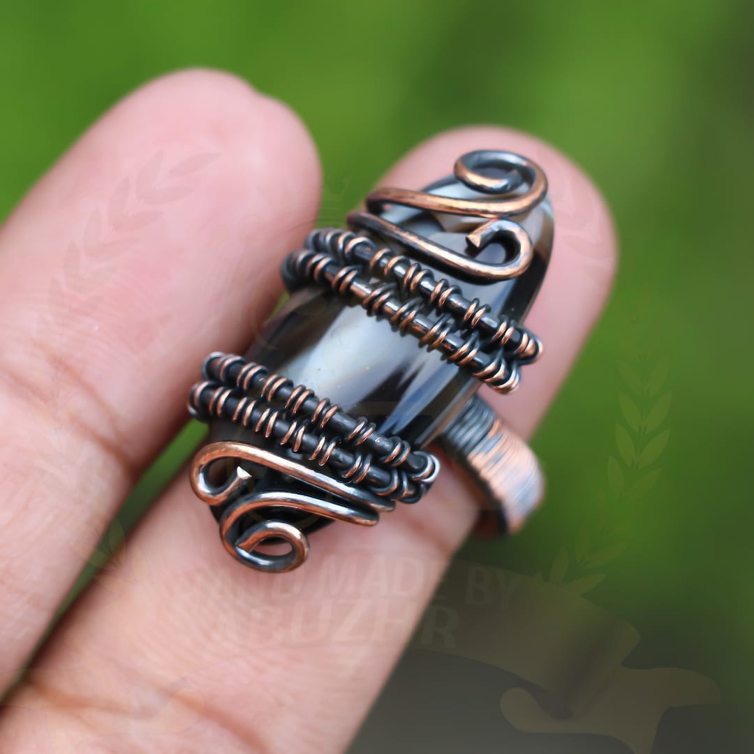 Handcrafted Copper Wire-wrapped Ring With Natural Onyx Stone – Boho ...