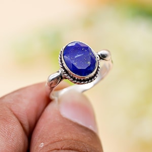 Lapis Lazuli Ring 925 Sterling Silber Ring Lapis Lazuli echte Edelstein Boho Ring handgemachte Silber Schmuck Ring Geschenk für sie Gr551