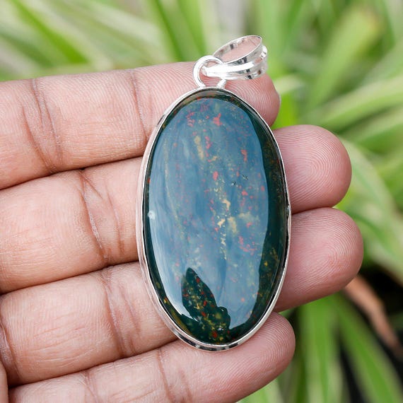 Bloodstone Pendant: Silver Plated Handmade Jewelry