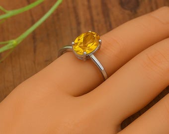 Anillo de citrino hecho a mano: joyería de piedras preciosas en plata de ley 925