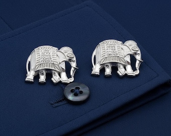 Detailed Safari Animal Jewelry Sterling Silver Elephant Cufflinks: