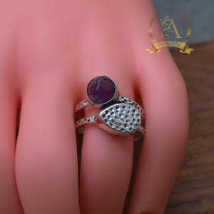 Amethyst  Ring 925 Sterling Silver  Ring Amethyst Gemstone Ring Unique Double Band Design Handmade Gemstone Ring Gift For Her RPR9