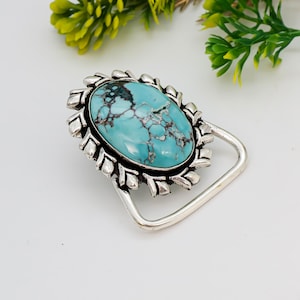 Handmade Copper Turquoise Belt Buckle: 925 Sterling Silver Polish