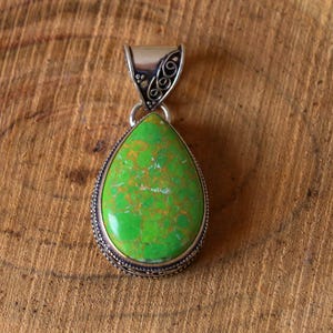 Green Turquoise Pendant – Freeform Natural Turquoise Gemstone in 925 Sterling Silver ETS-5