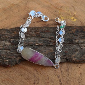 Handmade Pink Tourmaline Quartz Teardrop Bracelet: 925 Sterling Silver