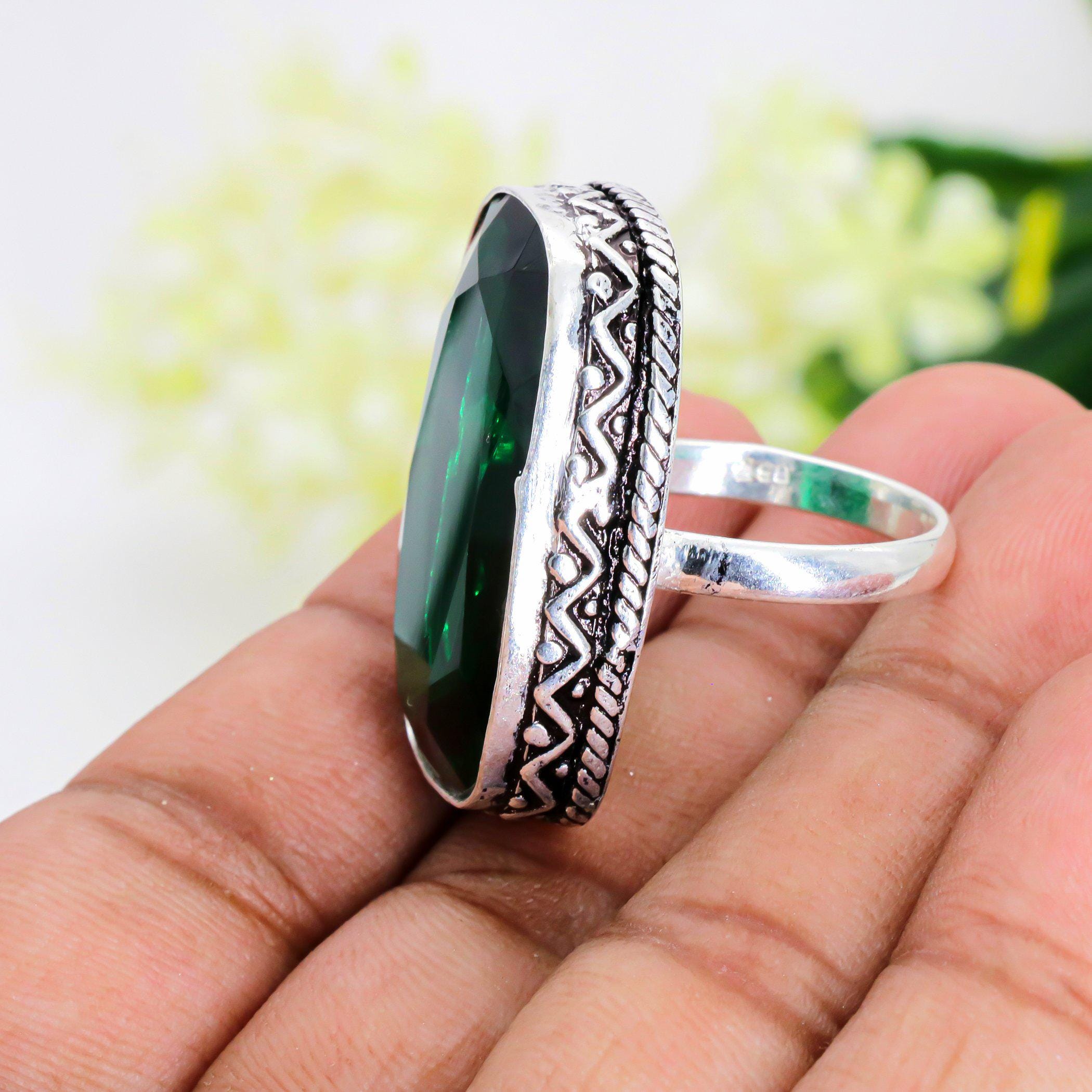 Chrome Diopside Ring: Green Gemstone, 925 Sterling Silver