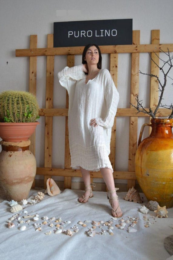 knee length dresses for ladies Pure Italian Linen Positano Long Bicolor Dress Sleeveless L main image 1