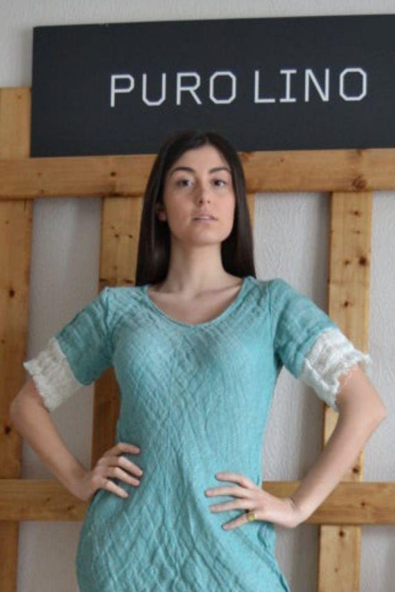 italian linen dresses positano Pure Italian Linen Positano Tunic Large Dress Bicolor