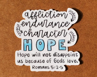 Romans 5 HOPE Sticker: Bible Verse Die Cut (3x2.5 inches)