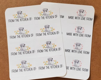 Personalized Kitchen Stickers, Food Container Labels, Hand Drawn (8 per Sheet)