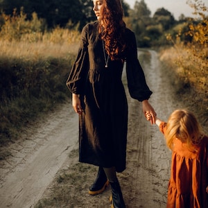 Washed Linen Dress in Black. Linen clothing for women image 1