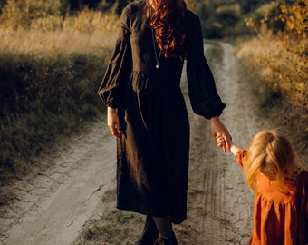 Washed Linen Dress in Black. Linen clothing for women