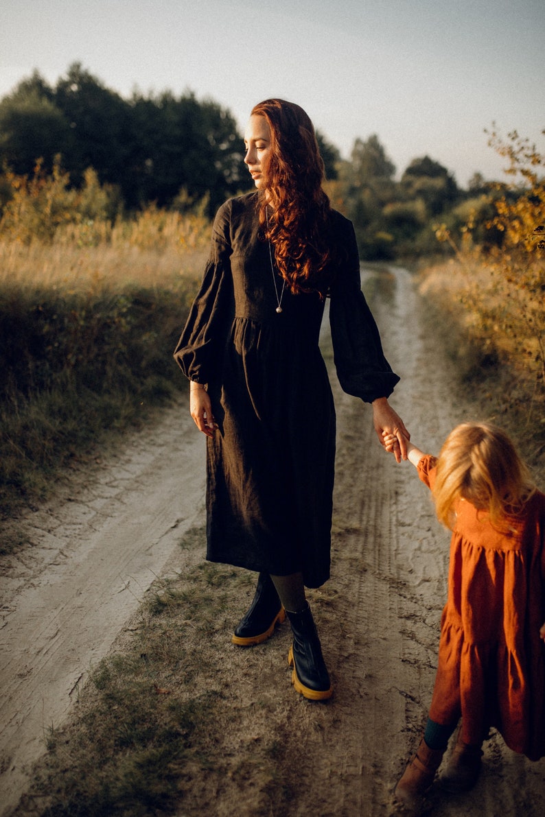 Washed Linen Dress in Black. Linen clothing for women image 1