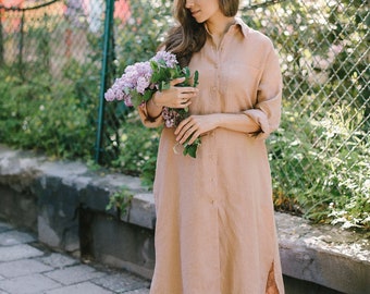 Women linen oversized shirt dress, maternity dress