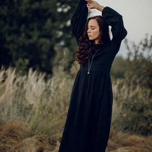 Washed Linen Dress in Black. Linen clothing for women image 3