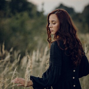 Washed Linen Dress in Black. Linen clothing for women image 5