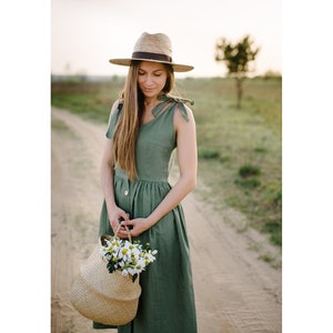 Linen women dress with buttons, linen women summer clothing image 3