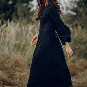 Washed Linen Dress in Black. Linen clothing for women image 2