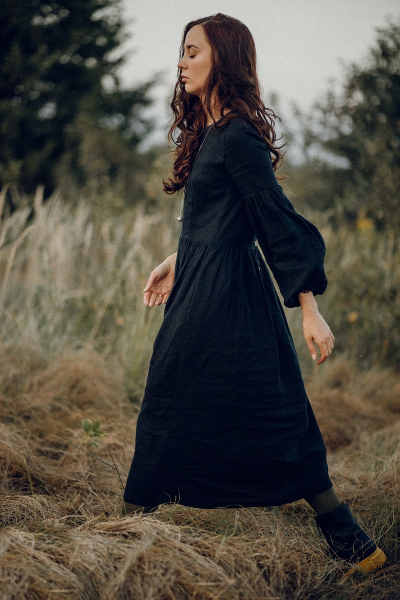Washed Linen Dress in Black. Linen clothing for women image 2