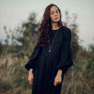 Washed Linen Dress in Black. Linen clothing for women image 6