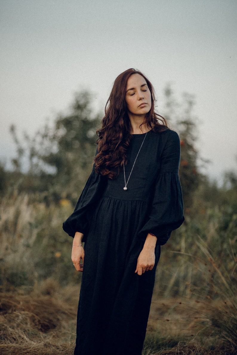 Washed Linen Dress in Black. Linen clothing for women image 6