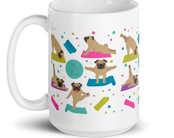 Pug Mug, Yoga Dog Coffee/ Tea Cup Funny Animal Print FREE SHIPPING